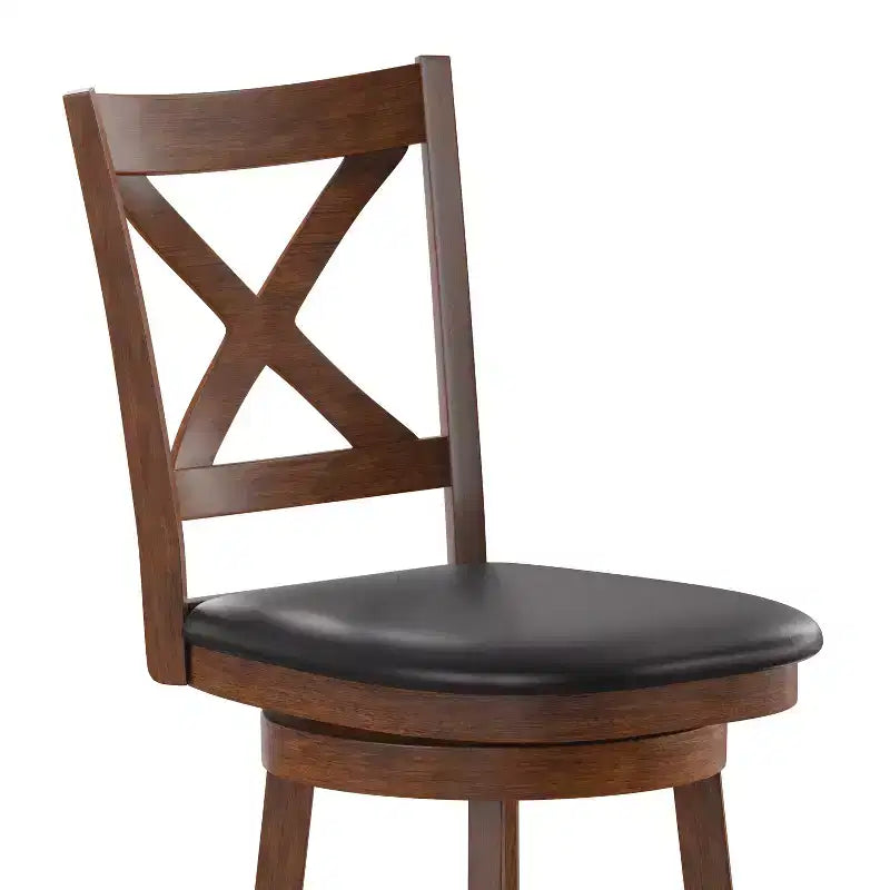 Tabouret de bar en bois à dossier croisé style pub avec siège pivotant rembourré en similicuir