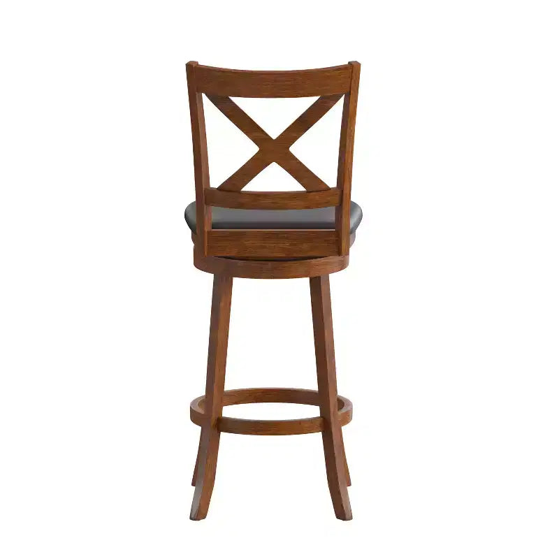 Tabouret de bar en bois à dossier croisé style pub avec siège pivotant rembourré en similicuir