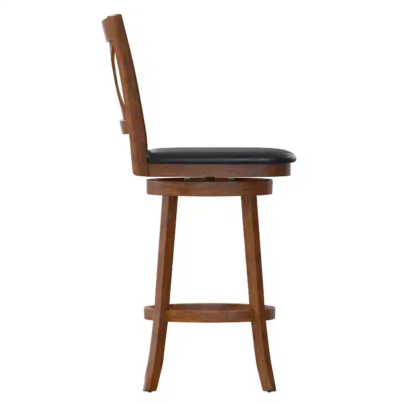 Tabouret de bar en bois à dossier croisé style pub avec siège pivotant rembourré en similicuir