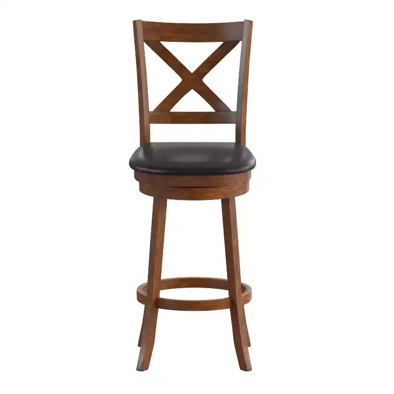 Tabouret de bar en bois à dossier croisé style pub avec siège pivotant rembourré en similicuir