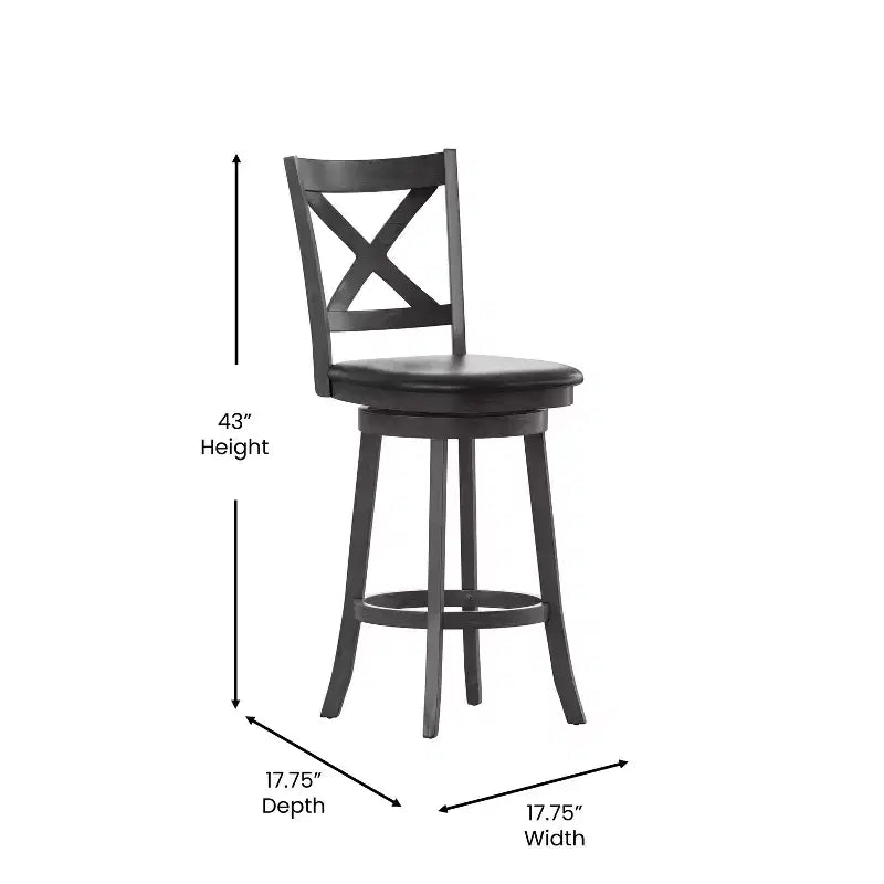 Tabouret de bar en bois à dossier croisé style pub avec siège pivotant rembourré en similicuir