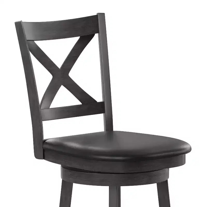 Tabouret de bar en bois à dossier croisé style pub avec siège pivotant rembourré en similicuir