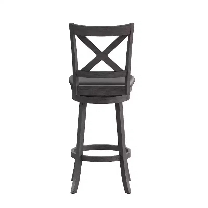 Tabouret de bar en bois à dossier croisé style pub avec siège pivotant rembourré en similicuir