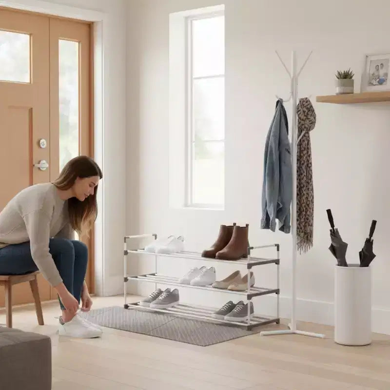 Range-chaussures à 3 niveaux pour 15 paires, blanc