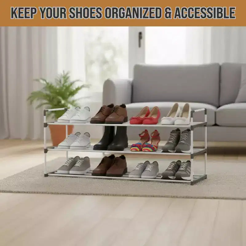 Range-chaussures à 3 niveaux pour 15 paires, blanc