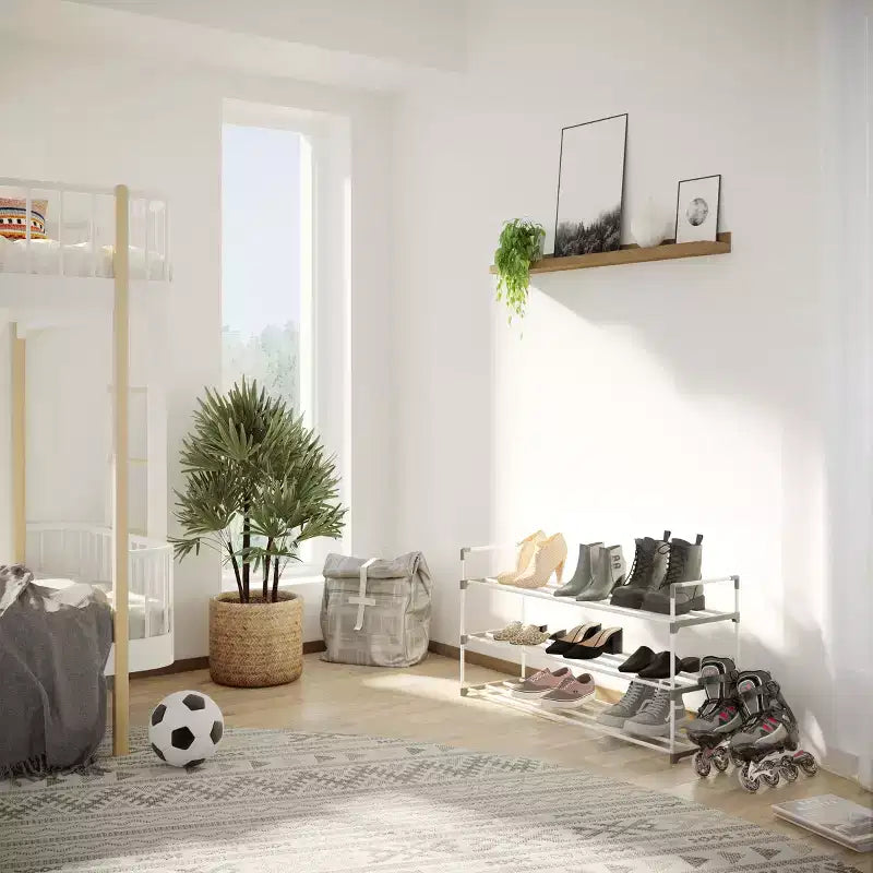 Range-chaussures à 3 niveaux pour 15 paires, blanc