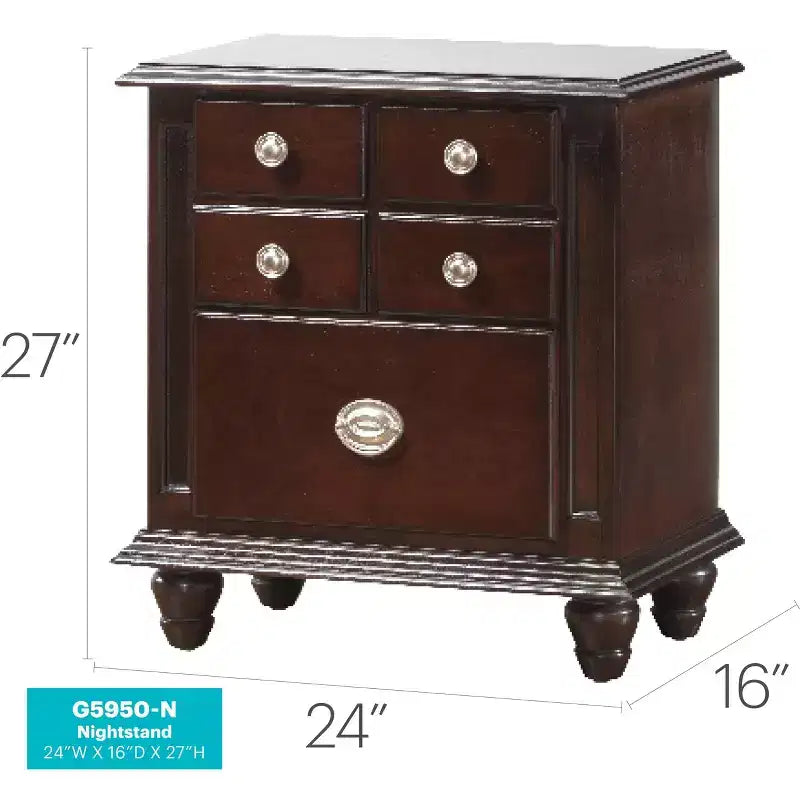 Table de chevet à 5 tiroirs (68,5 cm H x 40,6 cm l x 61 cm P)