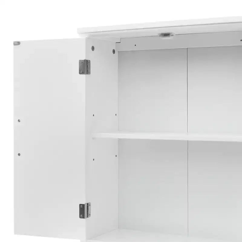 Meuble de rangement mural avec 2 portes, étagère réglable et poignées en nickel brossé, blanc