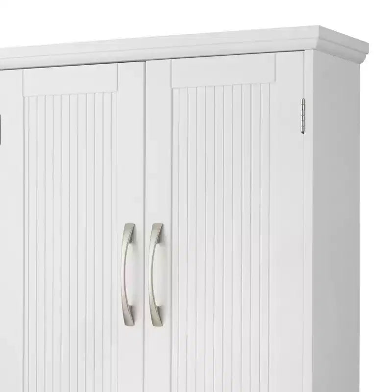 Meuble de rangement mural avec 2 portes, étagère réglable et poignées en nickel brossé, blanc