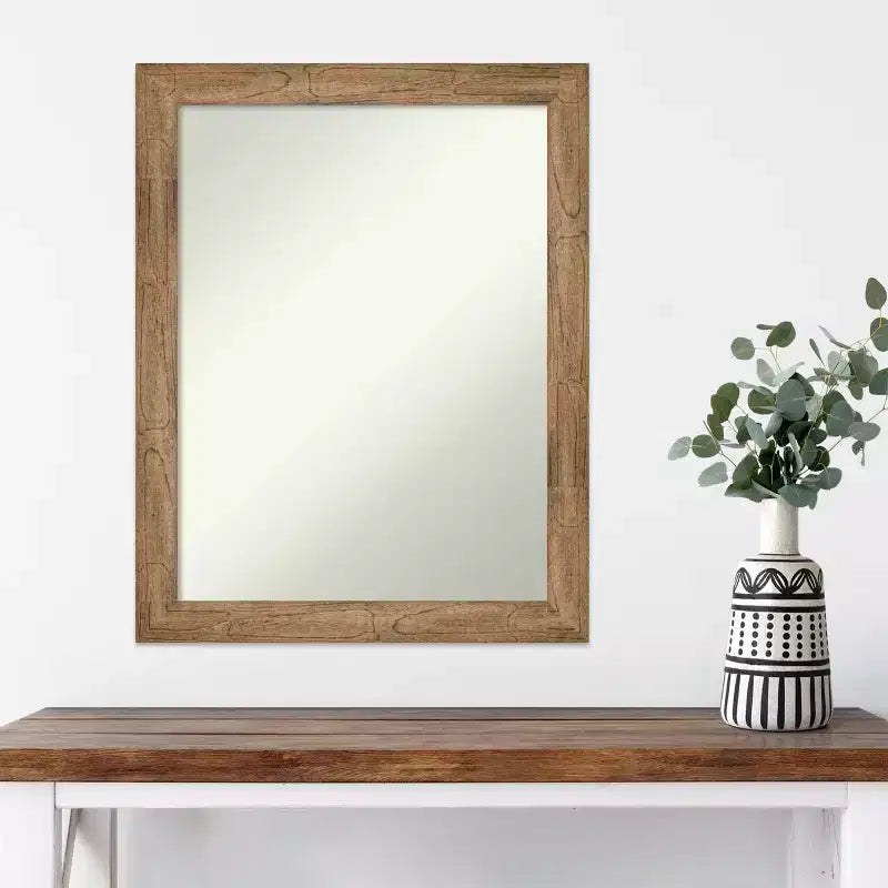Miroir mural encadré en bois marron étroit sans chanfrein