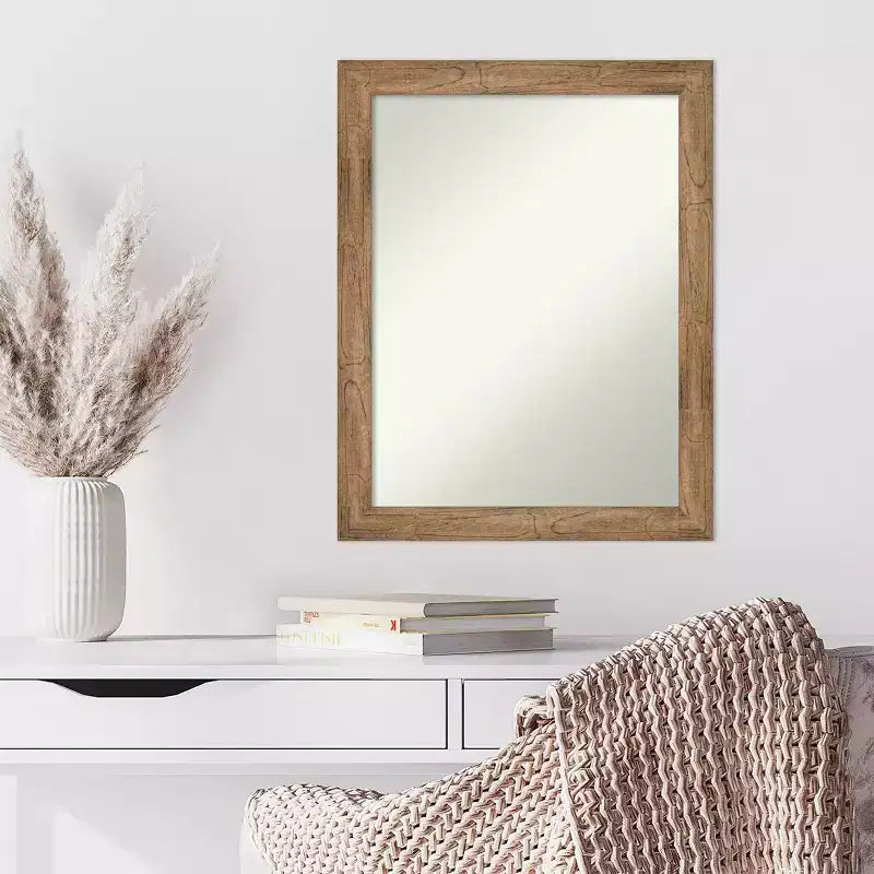 Miroir mural encadré en bois marron étroit sans chanfrein