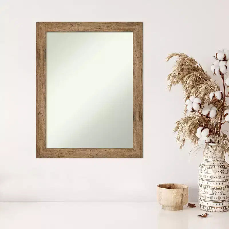 Miroir mural encadré en bois marron étroit sans chanfrein