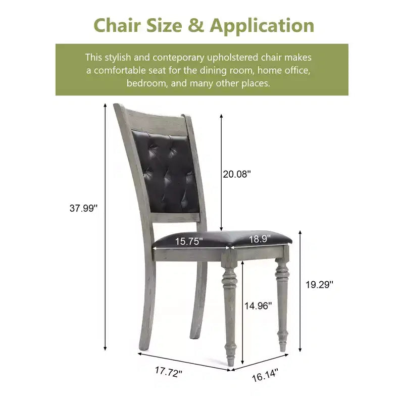 Chaise de salle à manger noire en hévéa gris et tissu d'ameublement