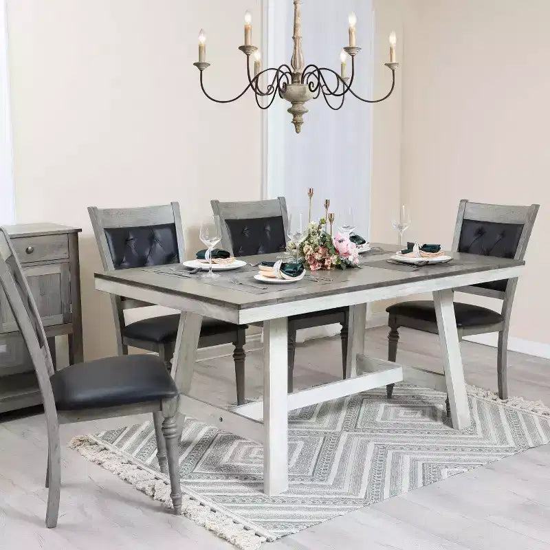 Chaise de salle à manger noire en hévéa gris et tissu d'ameublement