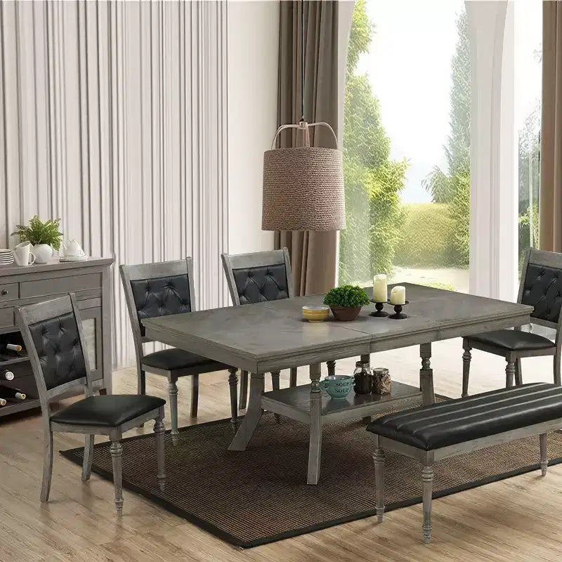 Chaise de salle à manger noire en hévéa gris et tissu d'ameublement