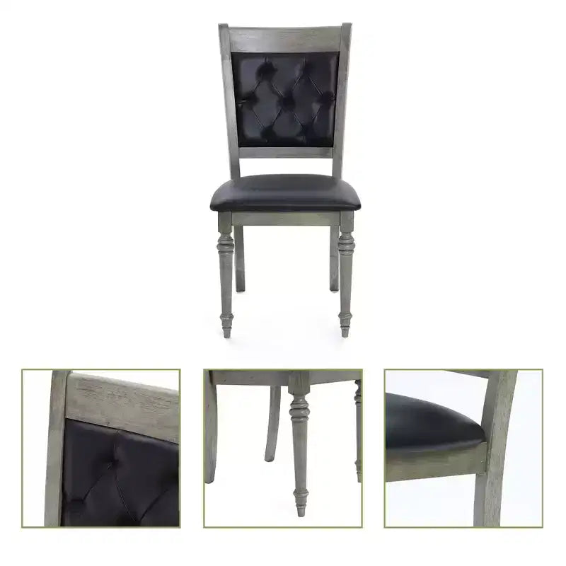 Chaise de salle à manger noire en hévéa gris et tissu d'ameublement