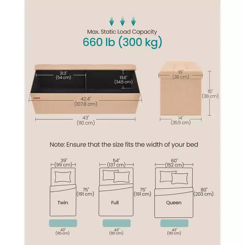Banc Coffre de Rangement Pouf de Rangement Repose-Pieds Supporte jusqu'à 300 kg pour Chambre à Coucher Salon