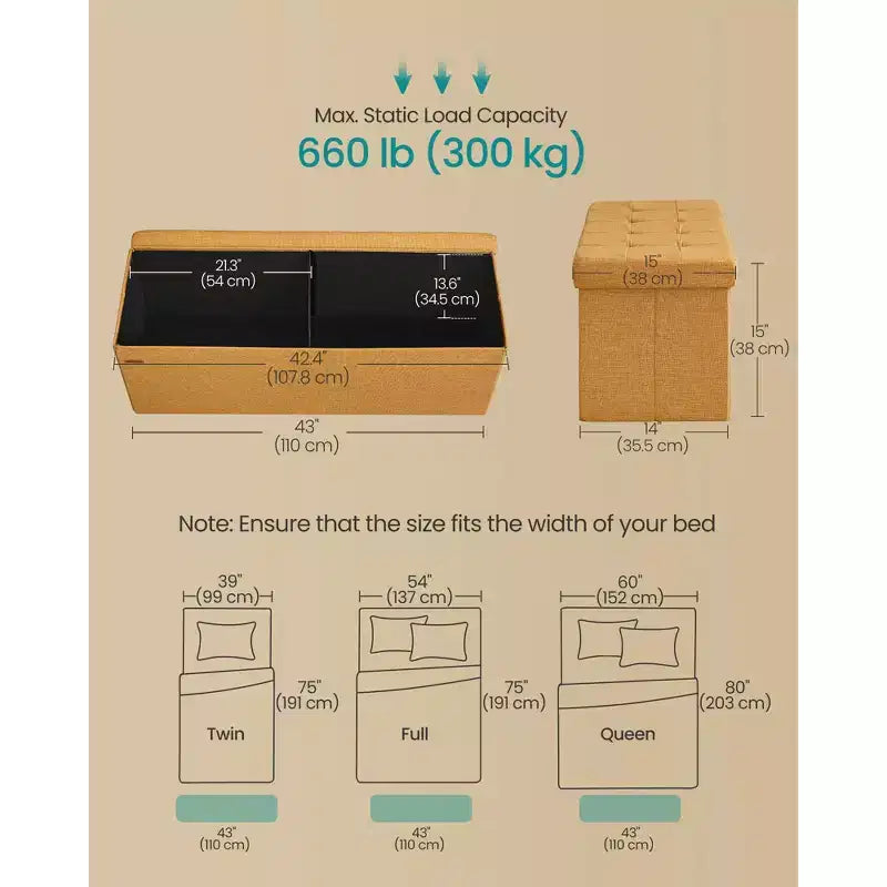 Banc Coffre de Rangement Pouf de Rangement Repose-Pieds Supporte jusqu'à 300 kg pour Chambre à Coucher Salon