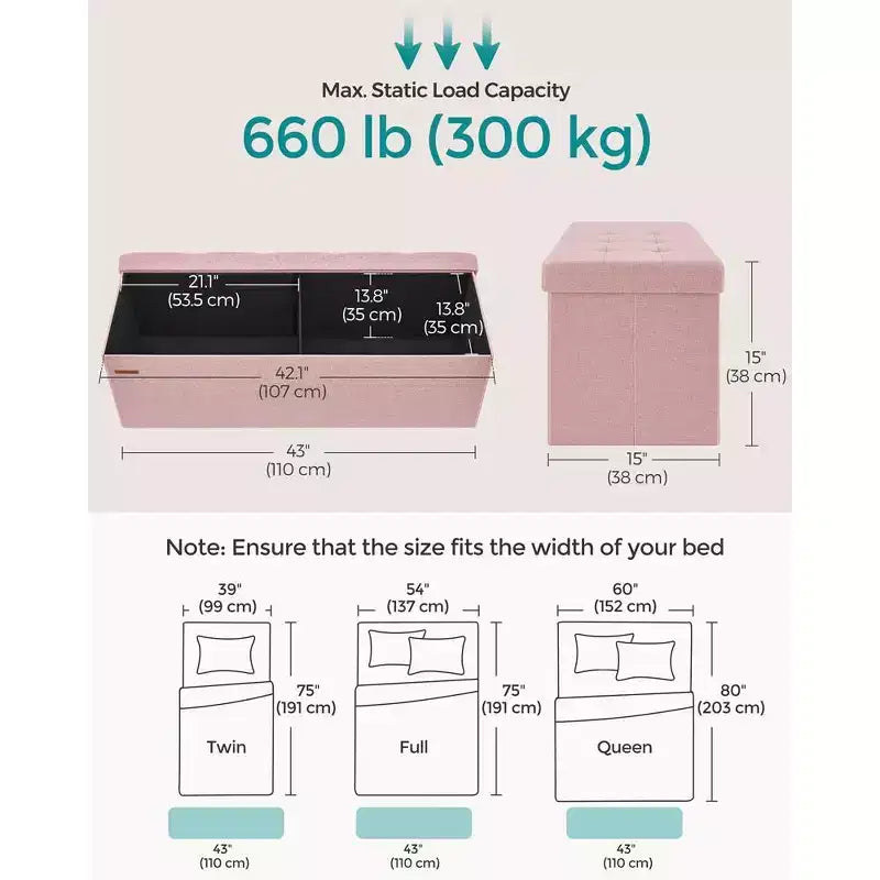 Banc Coffre de Rangement Pouf de Rangement Repose-Pieds Supporte jusqu'à 300 kg pour Chambre à Coucher Salon