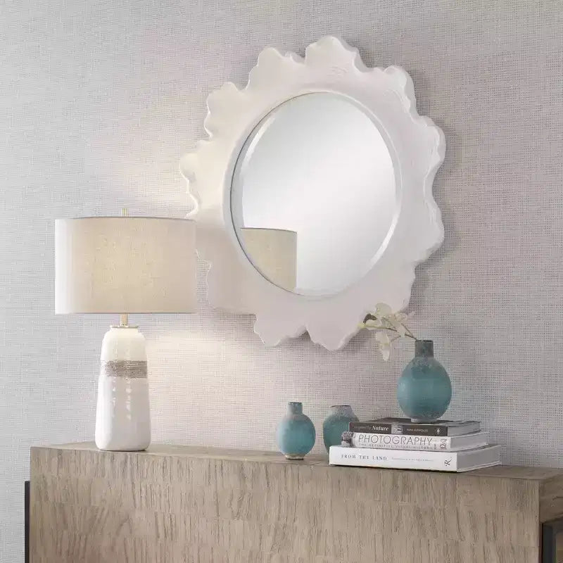 Miroir Mural Rond Blanc Mat 33 3/4