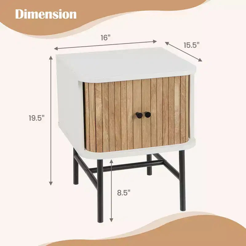 Table de chevet moderne avec porte coulissante, rangement et armoire noir/blanc vieilli