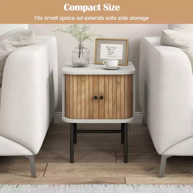 Table de chevet moderne avec porte coulissante, rangement et armoire noir/blanc vieilli