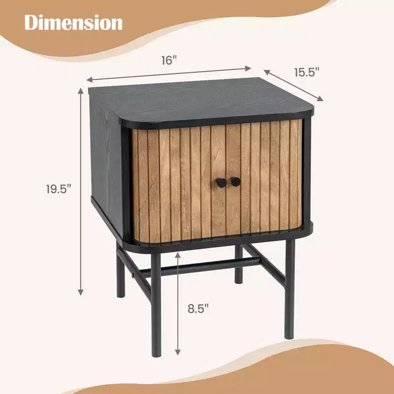 Table de chevet moderne avec porte coulissante, rangement et armoire noir/blanc vieilli