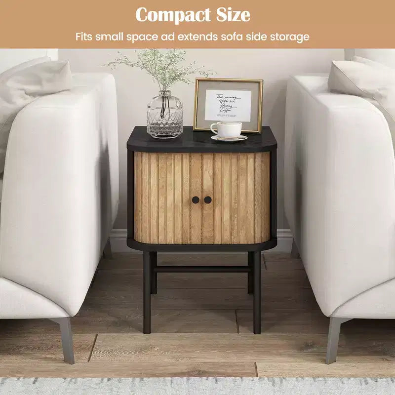 Table de chevet moderne avec porte coulissante, rangement et armoire noir/blanc vieilli