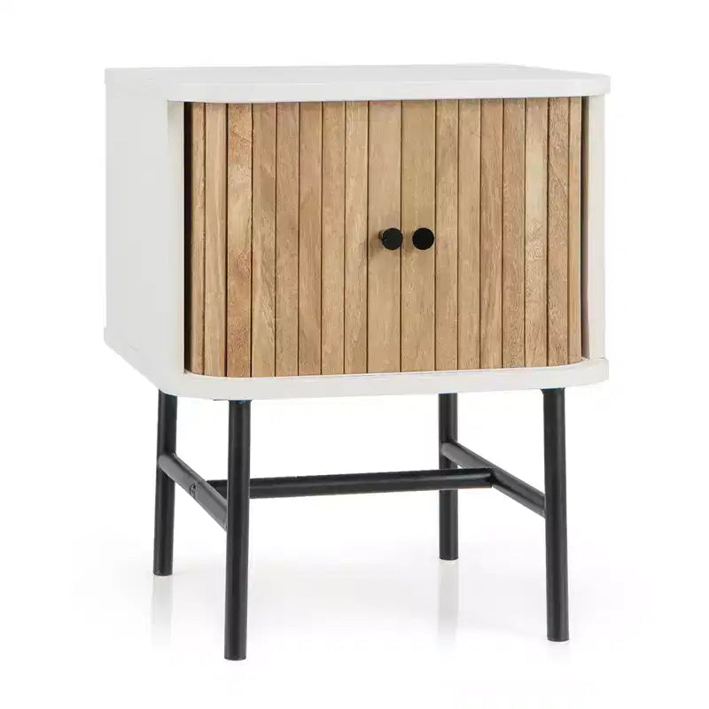 Table de chevet moderne avec porte coulissante, rangement et armoire noir/blanc vieilli