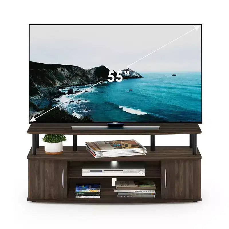 Meuble TV moderne, centre de divertissement pour TV jusqu'à 55 pouces avec meuble de rangement à 2 portes, Noyer Columbia/Noir
