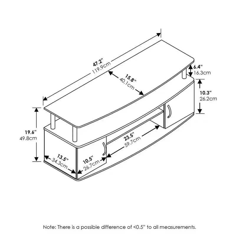 Meuble TV moderne, centre de divertissement pour TV jusqu'à 55 pouces avec meuble de rangement à 2 portes, Noyer Columbia/Noir