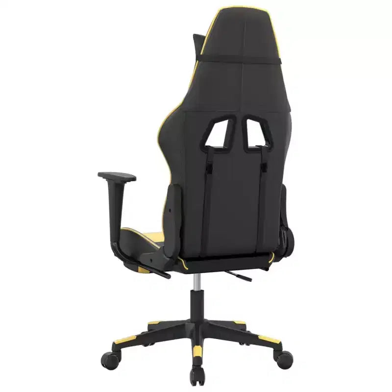 Fauteuil de jeu massant en similicuir noir et or avec repose-pieds, dossier réglable et design pivotant, confort robuste et élégant pour les joueurs
