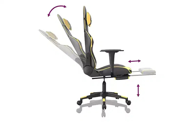 Fauteuil de jeu massant en similicuir noir et or avec repose-pieds, dossier réglable et design pivotant, confort robuste et élégant pour les joueurs