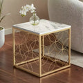 Table d'appoint carrée Modern Glam, 43 cm de large, avec plateau en faux marbre blanc et doré pour salon, chambre à coucher, chevet