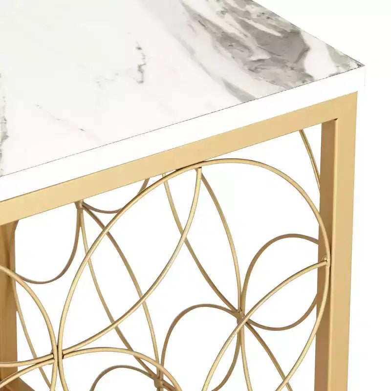 Table d'appoint carrée Modern Glam, 43 cm de large, avec plateau en faux marbre blanc et doré pour salon, chambre à coucher, chevet