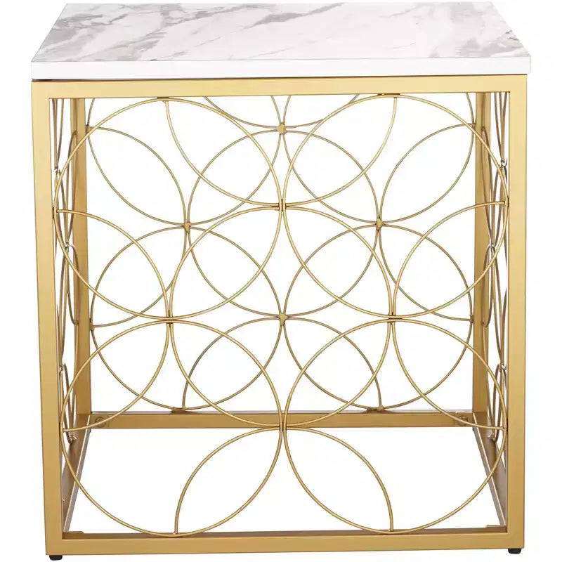 Table d'appoint carrée Modern Glam, 43 cm de large, avec plateau en faux marbre blanc et doré pour salon, chambre à coucher, chevet