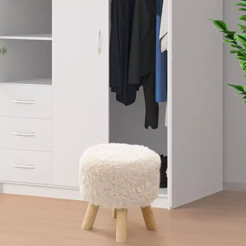 Repose-pieds rond Ottoman en fausse fourrure avec siège rembourré blanc