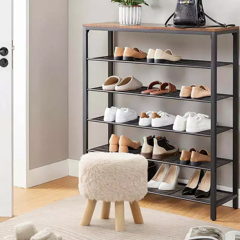 Repose-pieds rond Ottoman en fausse fourrure avec siège rembourré blanc