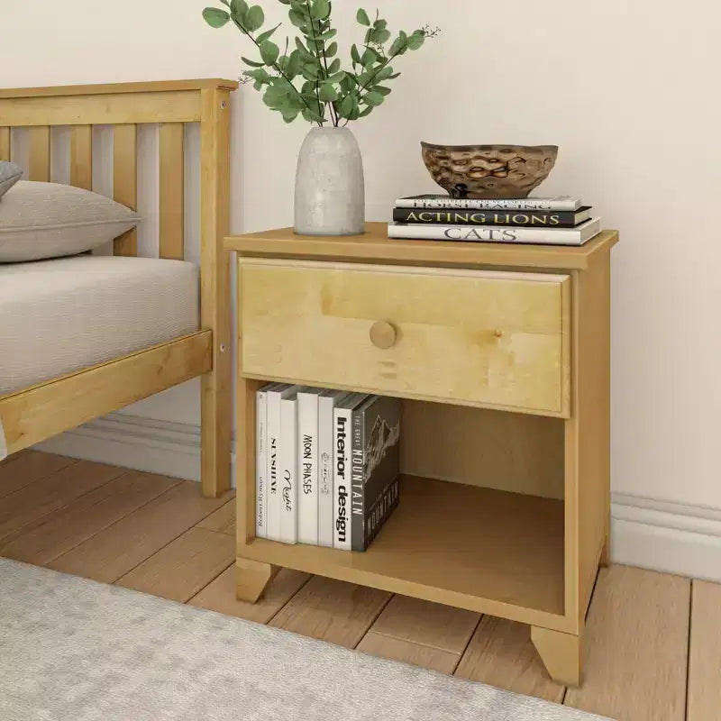 Table de chevet en bois massif avec 1 tiroir pour chambre à coucher