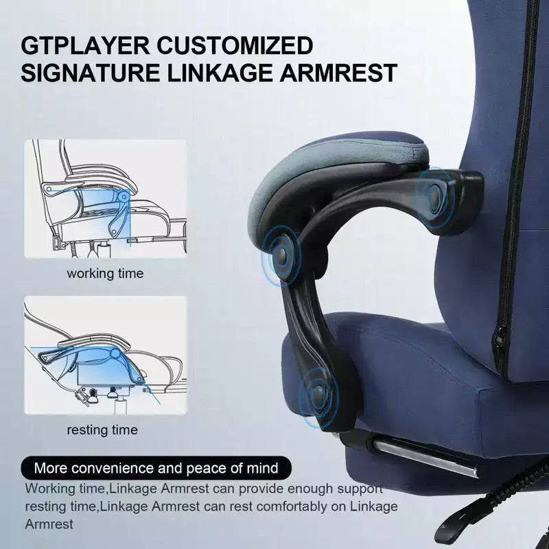 Chaise de bureau en tissu avec accoudoirs liés, fauteuil d'ordinateur ergonomique