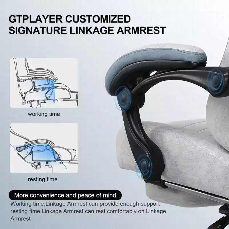 Chaise de bureau en tissu avec accoudoirs liés, fauteuil d'ordinateur ergonomique