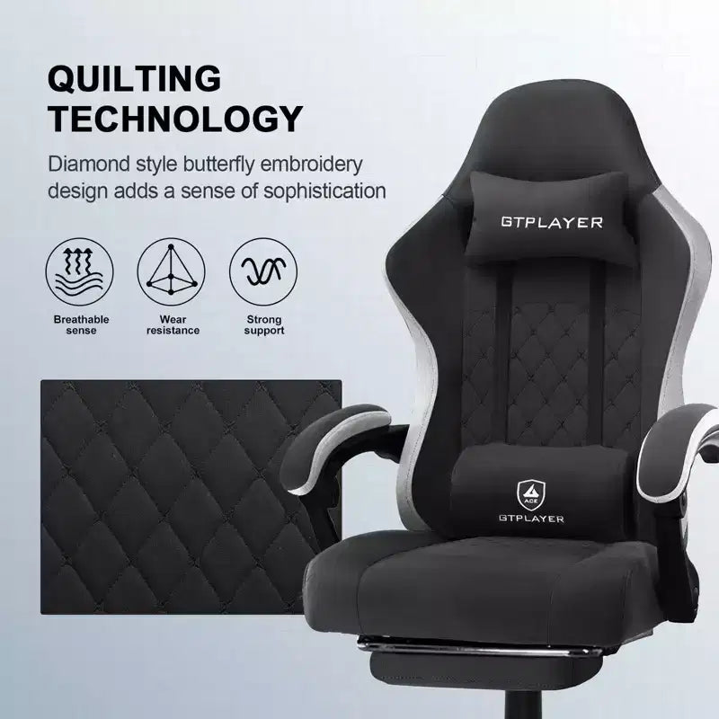 Chaise de bureau en tissu avec accoudoirs liés, fauteuil d'ordinateur ergonomique