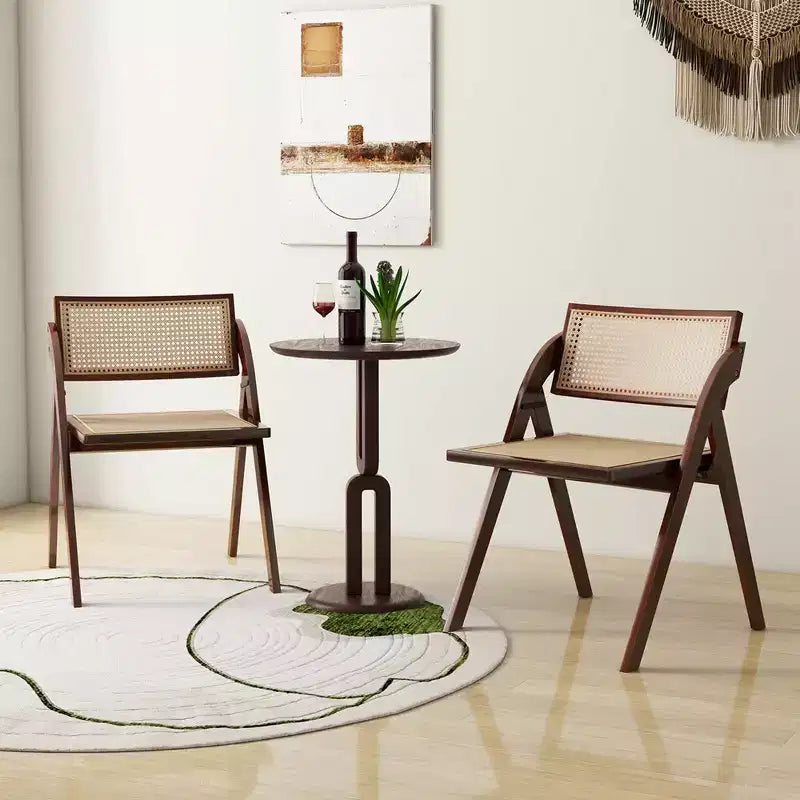 Chaises de salle à manger pliantes avec dossier et assise en rotin tressé et cadre en bois d'hévéa marron