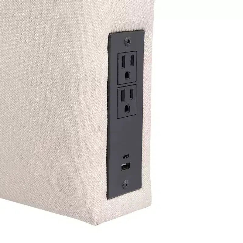 Tête de lit en faux lin avec revêtement élégant, deux options de suspension, station de charge avec 2 prises, port USB, port USB-C