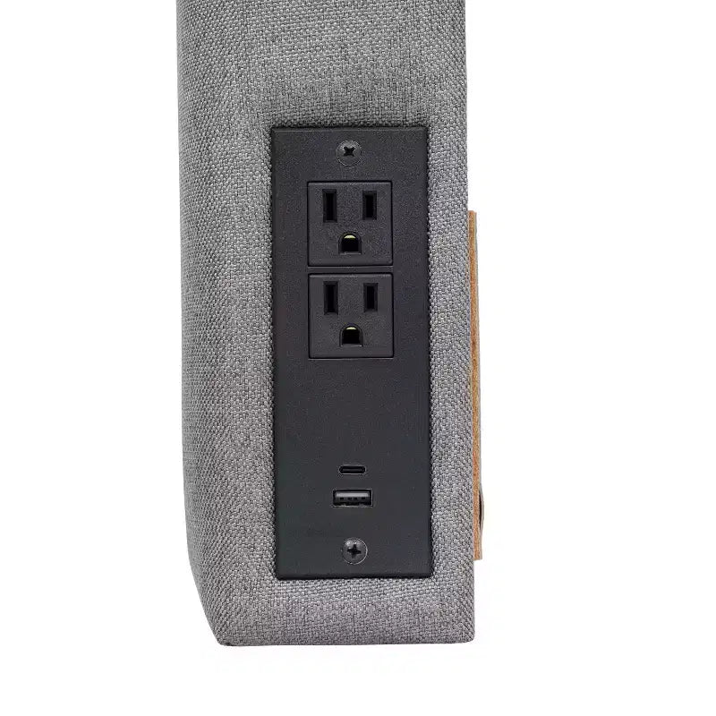 Tête de lit en faux lin avec revêtement élégant, deux options de suspension, station de charge avec 2 prises, port USB, port USB-C
