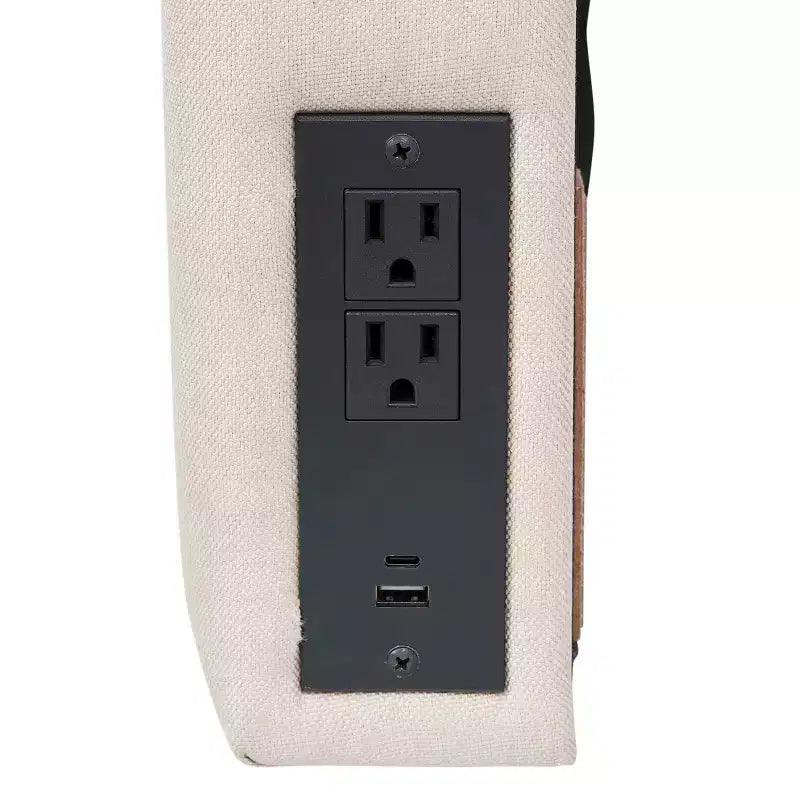 Tête de lit en faux lin avec revêtement élégant, deux options de suspension, station de charge avec 2 prises, port USB, port USB-C